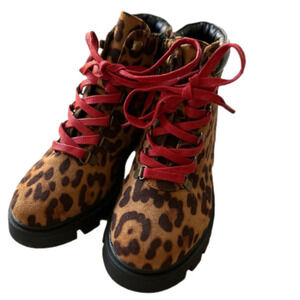 Lust4life Combat Boots with Cheetah Animal Print & red laces size 6.5